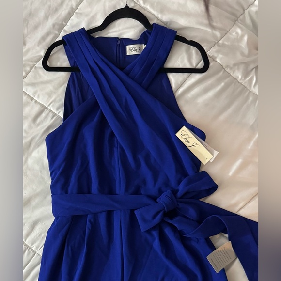 Eliza J Royal Blue Criss Cross Halter Jumpsuit NWT Tie Waist Wide Leg - Picture 2 of 8